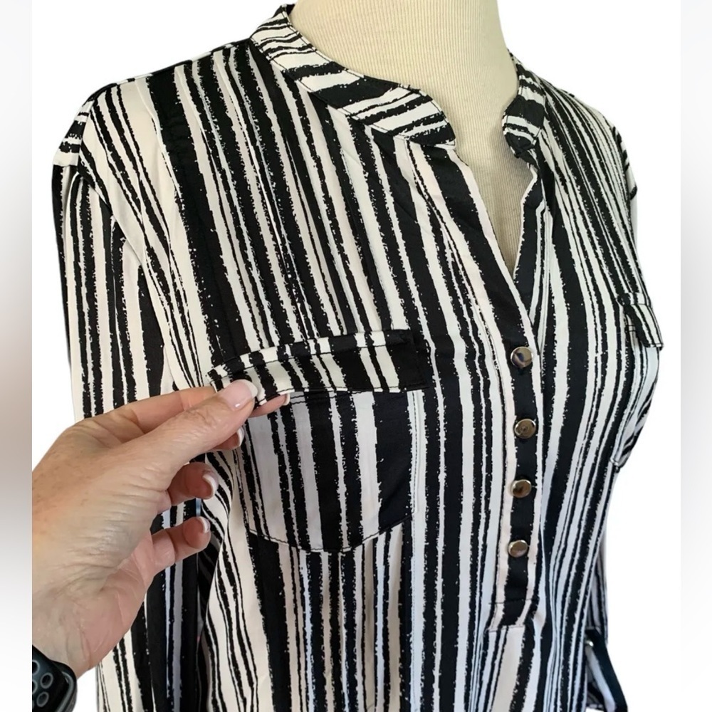 COCOMO XL White Black 3/4 sleeve women’s Pintuck Blouse tunic top shirt - Picture 7 of 12